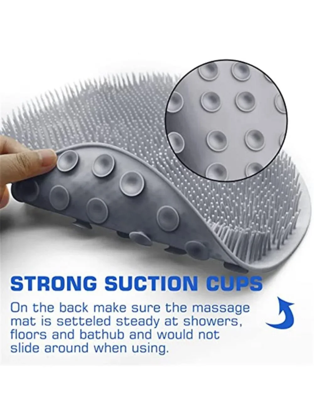 Silicone Shower Foot Scrubber Mat Massager Exfoliating Brush Suction Cups Gray